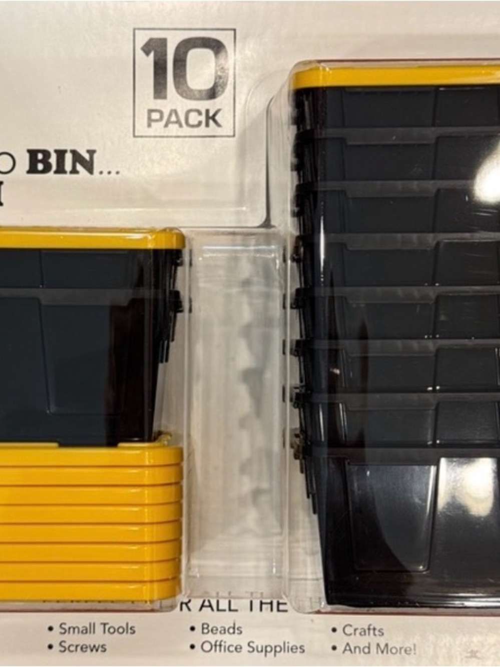 Small Plastic Storage Bins 10-Pack - Black with Yellow Lids